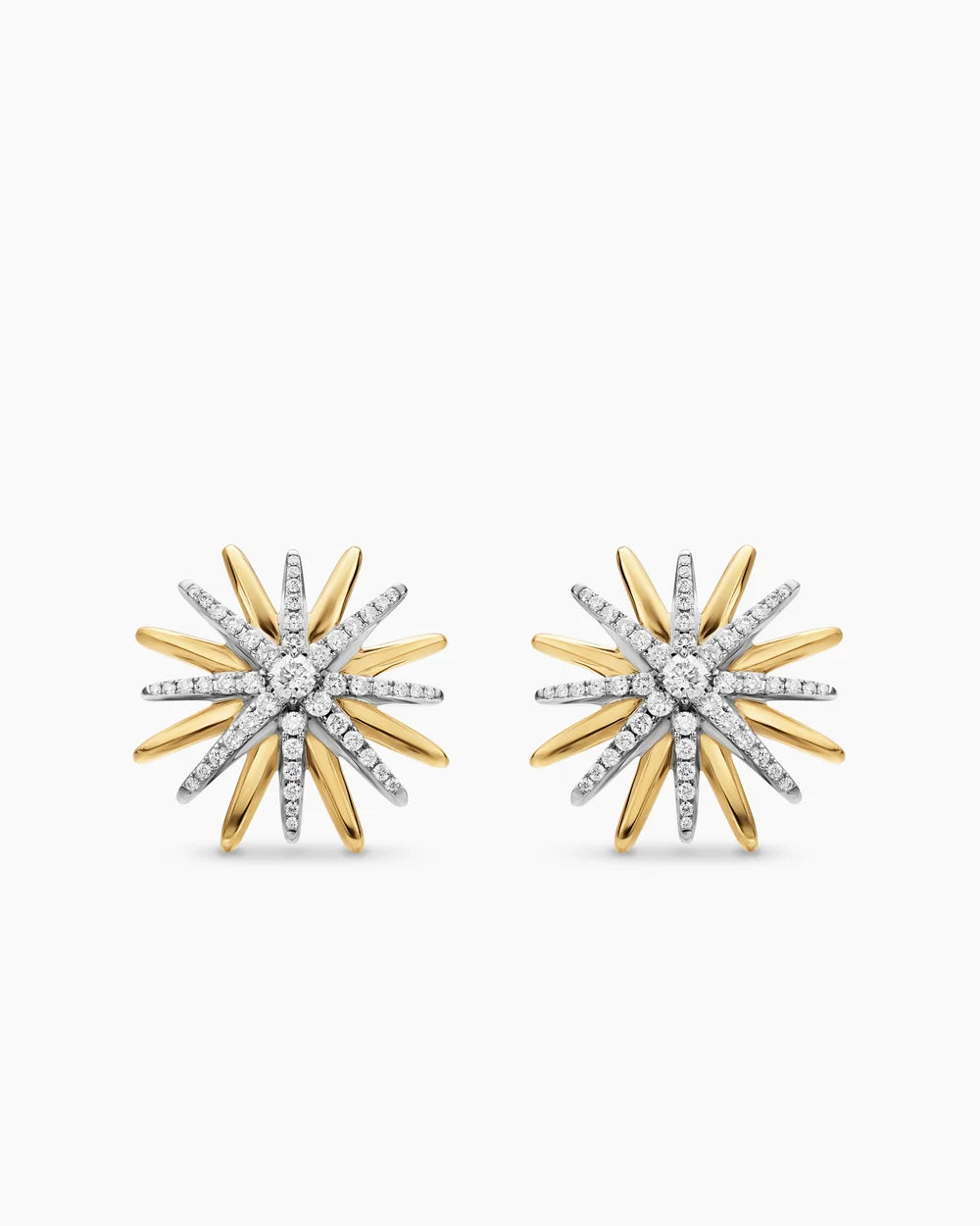 STARBURST STUD EARRINGS Sterling Silver with 18K Yellow Gold with Diamonds, 19mm