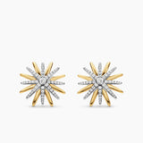 STARBURST STUD EARRINGS Sterling Silver with 18K Yellow Gold with Diamonds, 19mm