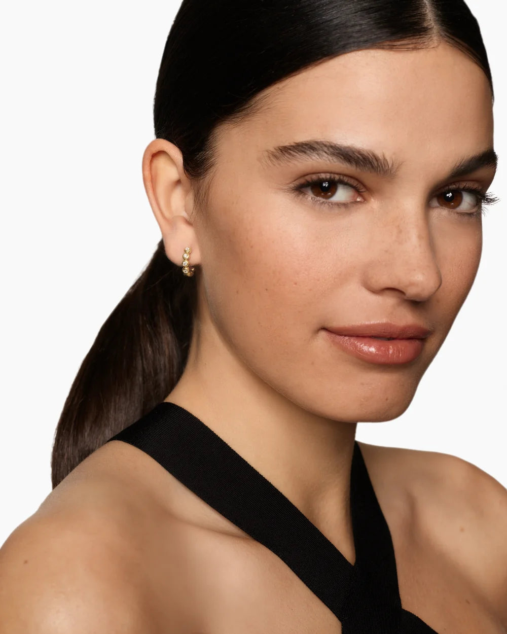 BEZEL SET HOOP EARRINGS 18K Yellow Gold with Diamonds, 13.4mm