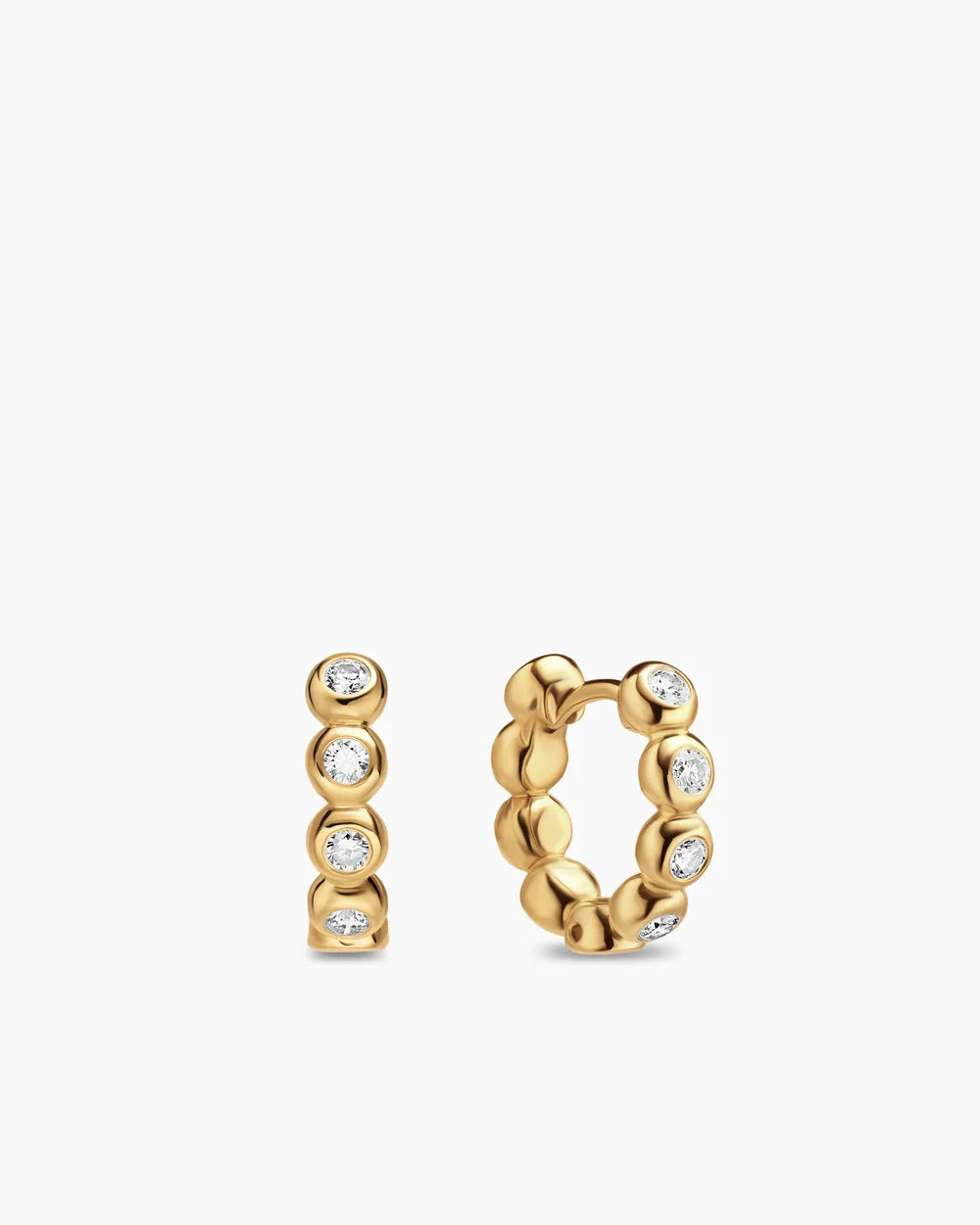 BEZEL SET HOOP EARRINGS 18K Yellow Gold with Diamonds, 13.4mm