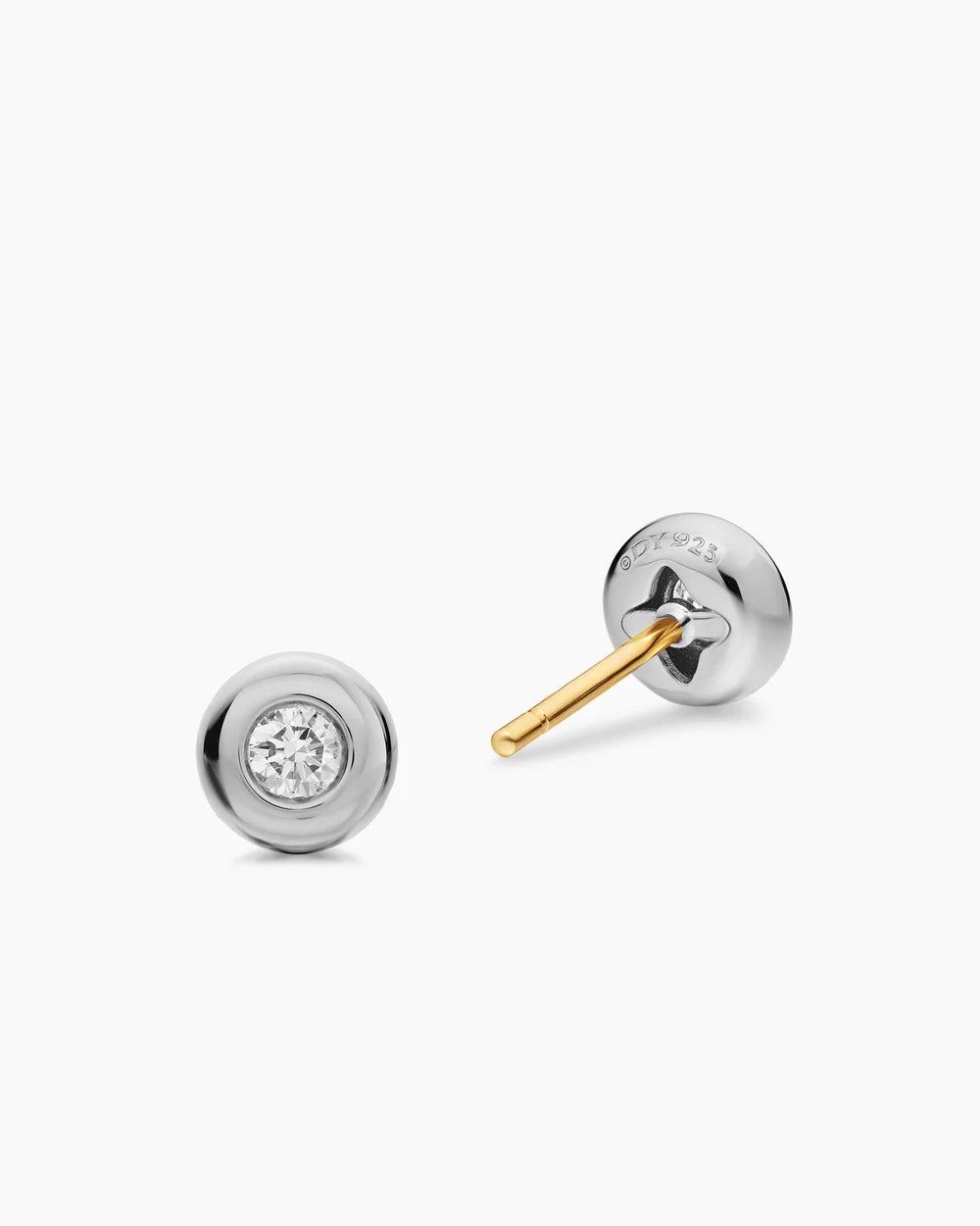 BEZEL SET STUD EARRINGS Sterling Silver with Diamonds, 6.4mm