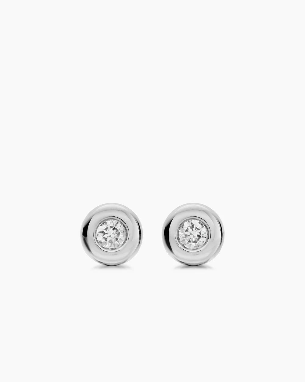 BEZEL SET STUD EARRINGS Sterling Silver with Diamonds, 6.4mm