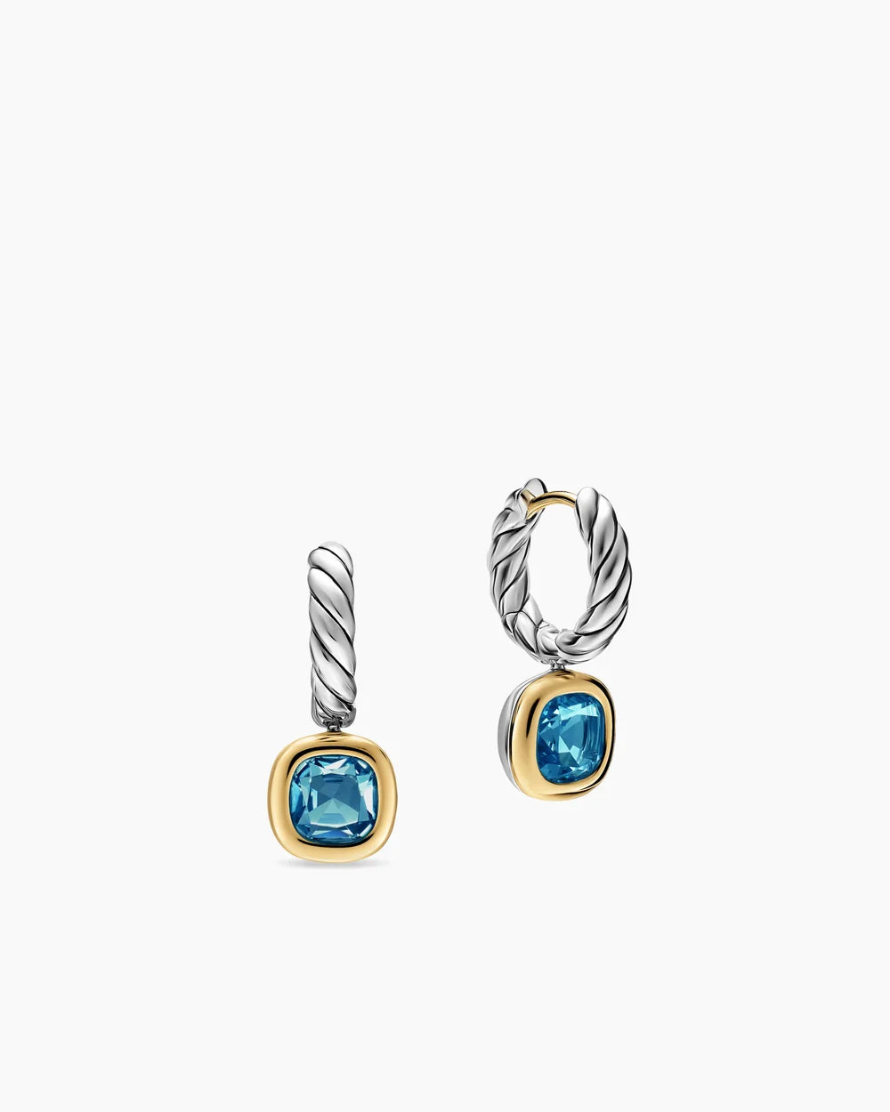 DY MERCER® COLOR DROP EARRINGS Sterling Silver with 14K Yellow Gold and Hampton Blue Topaz, 6mm