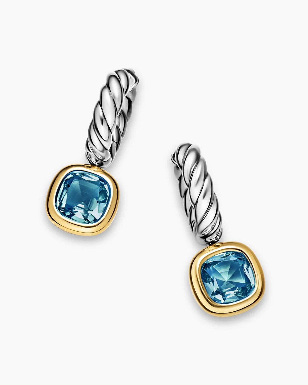 DY MERCER® COLOR DROP EARRINGS Sterling Silver with 14K Yellow Gold and Hampton Blue Topaz, 6mm