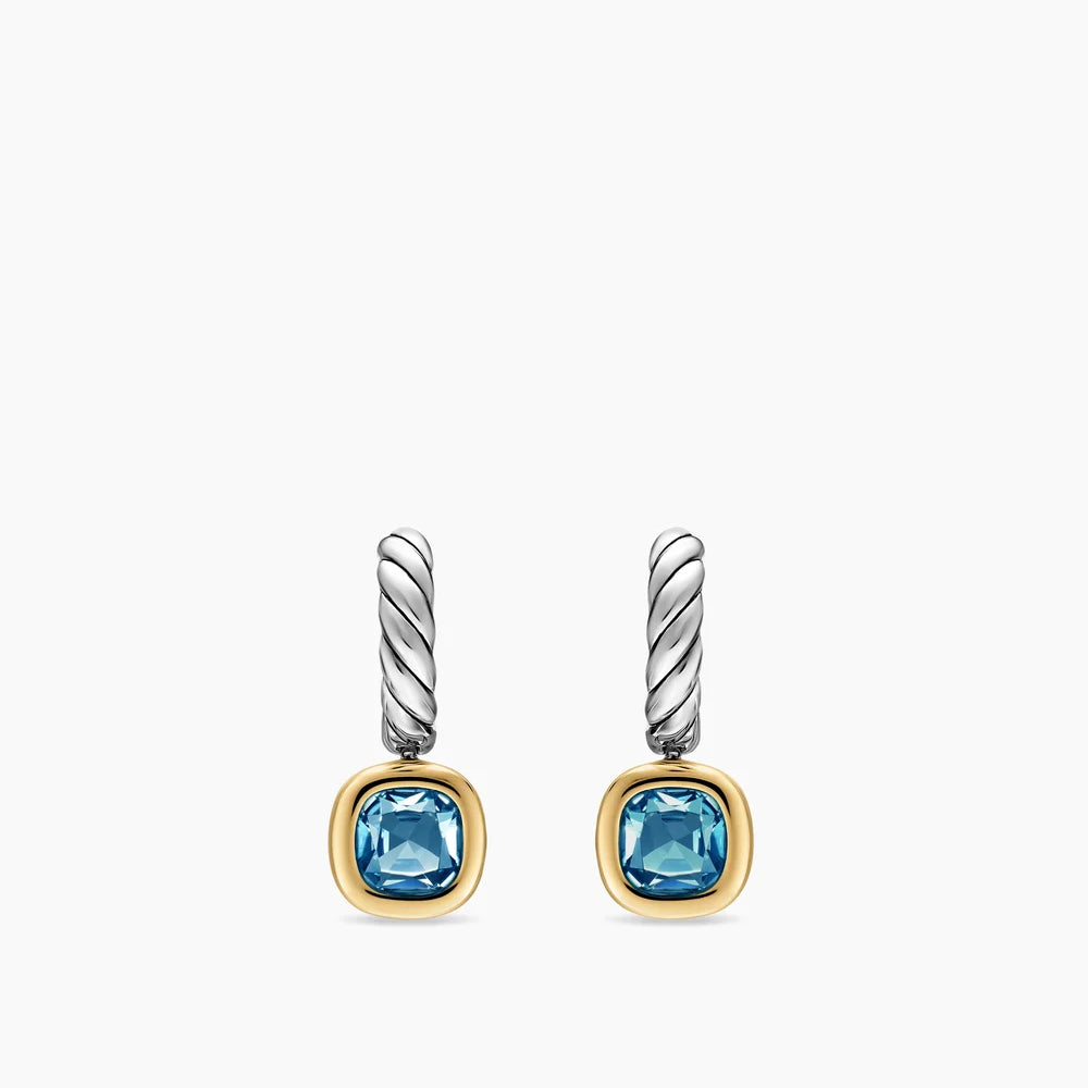 DY MERCER® COLOR DROP EARRINGS Sterling Silver with 14K Yellow Gold and Hampton Blue Topaz, 6mm
