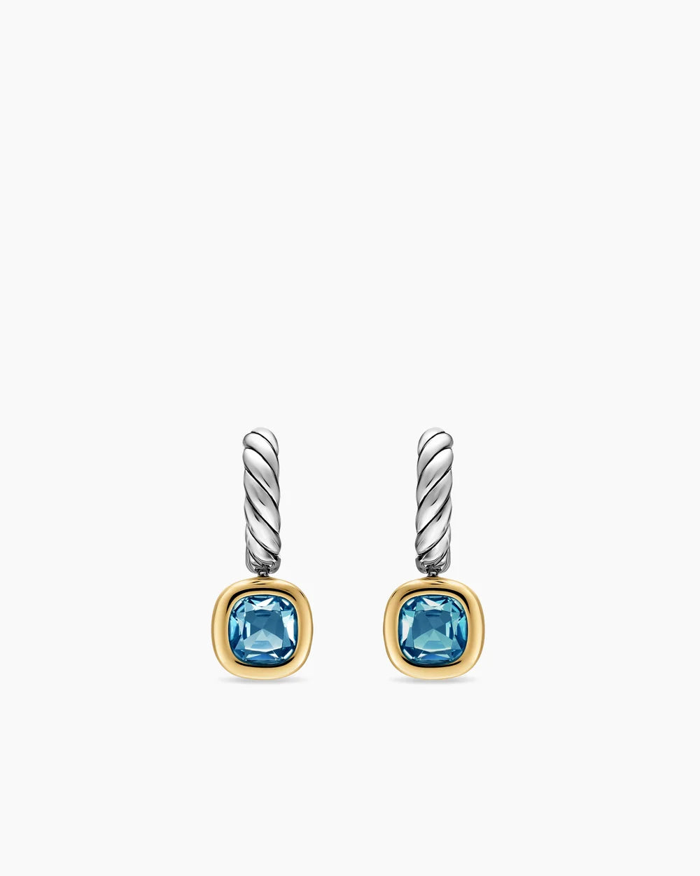 DY MERCER® COLOR DROP EARRINGS Sterling Silver with 14K Yellow Gold and Hampton Blue Topaz, 6mm