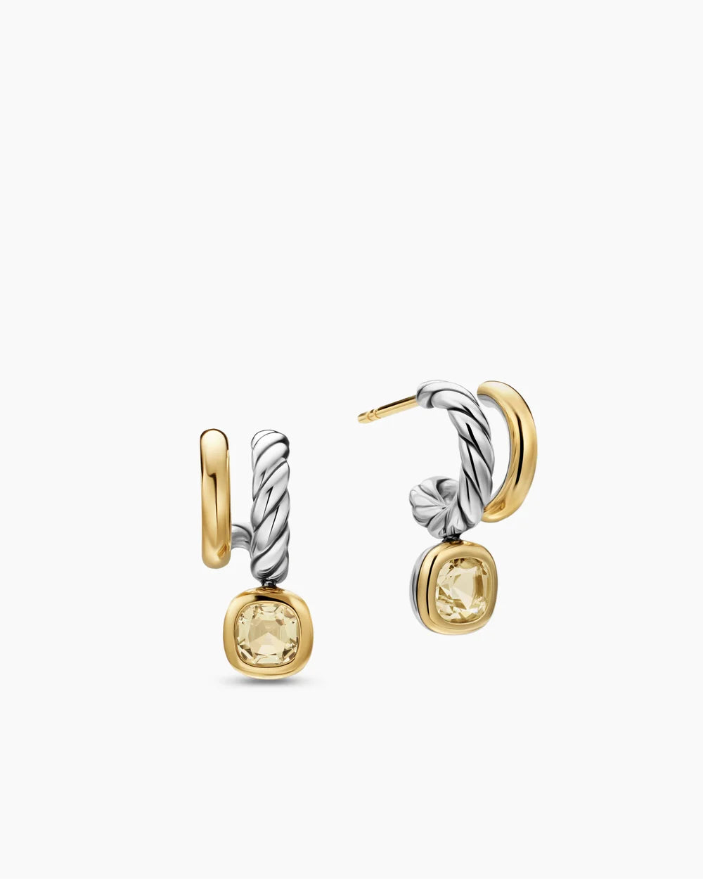 DY MERCER® COLOR TWO ROW DROP EARRINGS Sterling Silver with 18K Yellow Gold and Champagne Citrine, 19.5mm