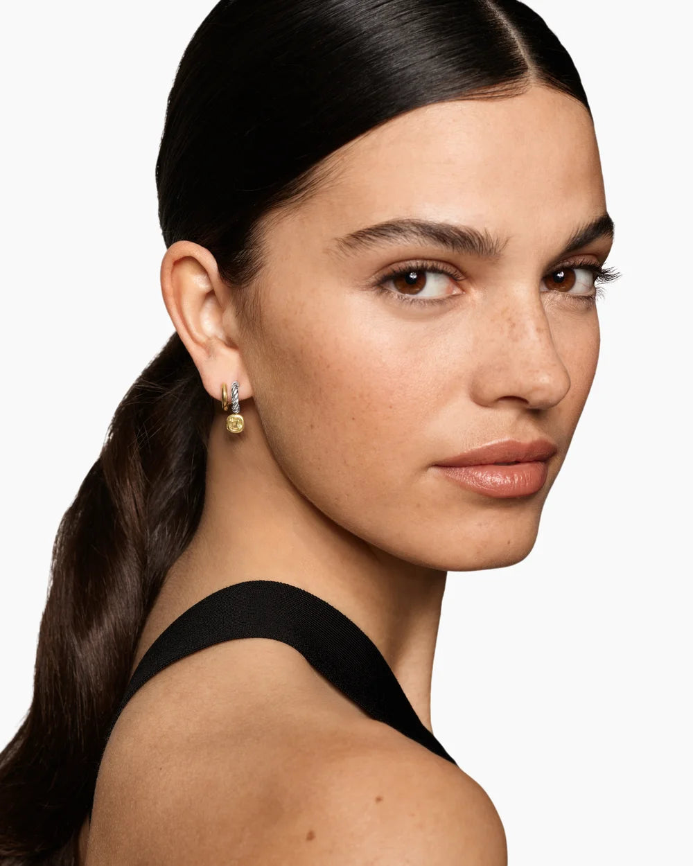 DY MERCER® COLOR TWO ROW DROP EARRINGS Sterling Silver with 18K Yellow Gold and Champagne Citrine, 19.5mm