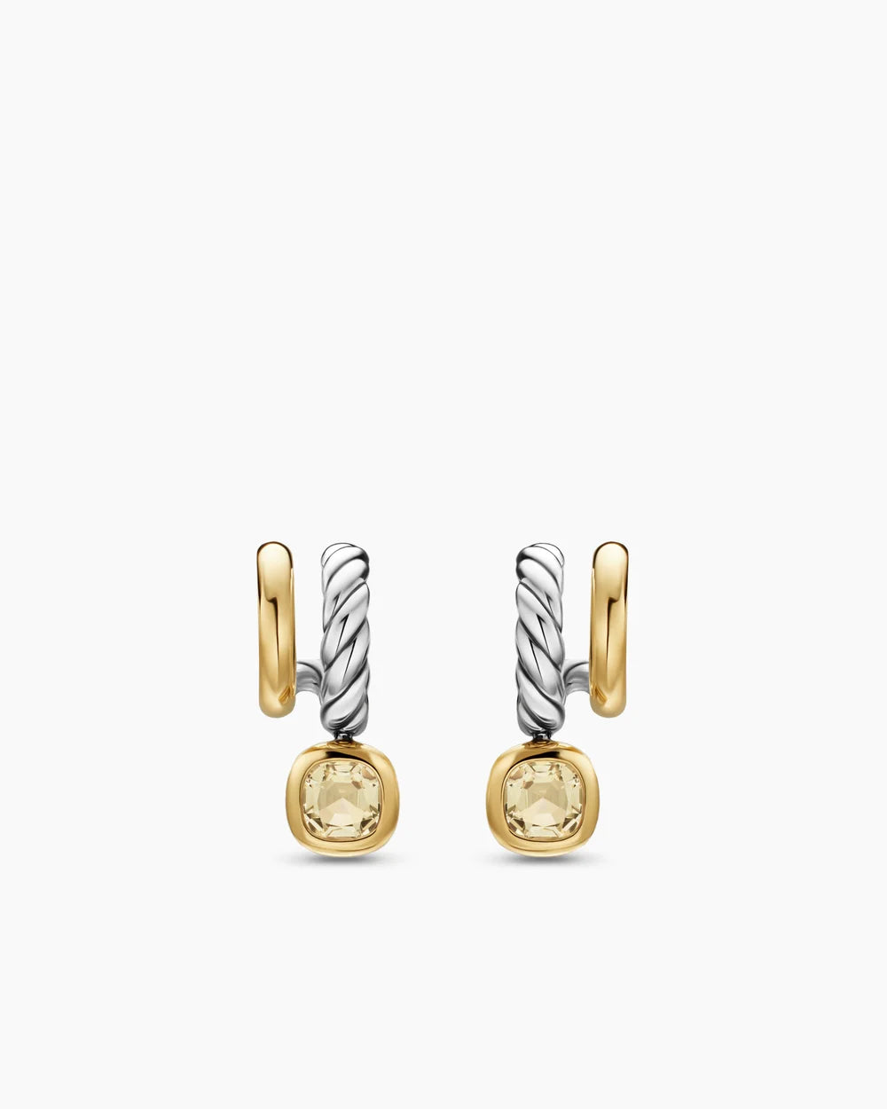 DY MERCER® COLOR TWO ROW DROP EARRINGS Sterling Silver with 18K Yellow Gold and Champagne Citrine, 19.5mm