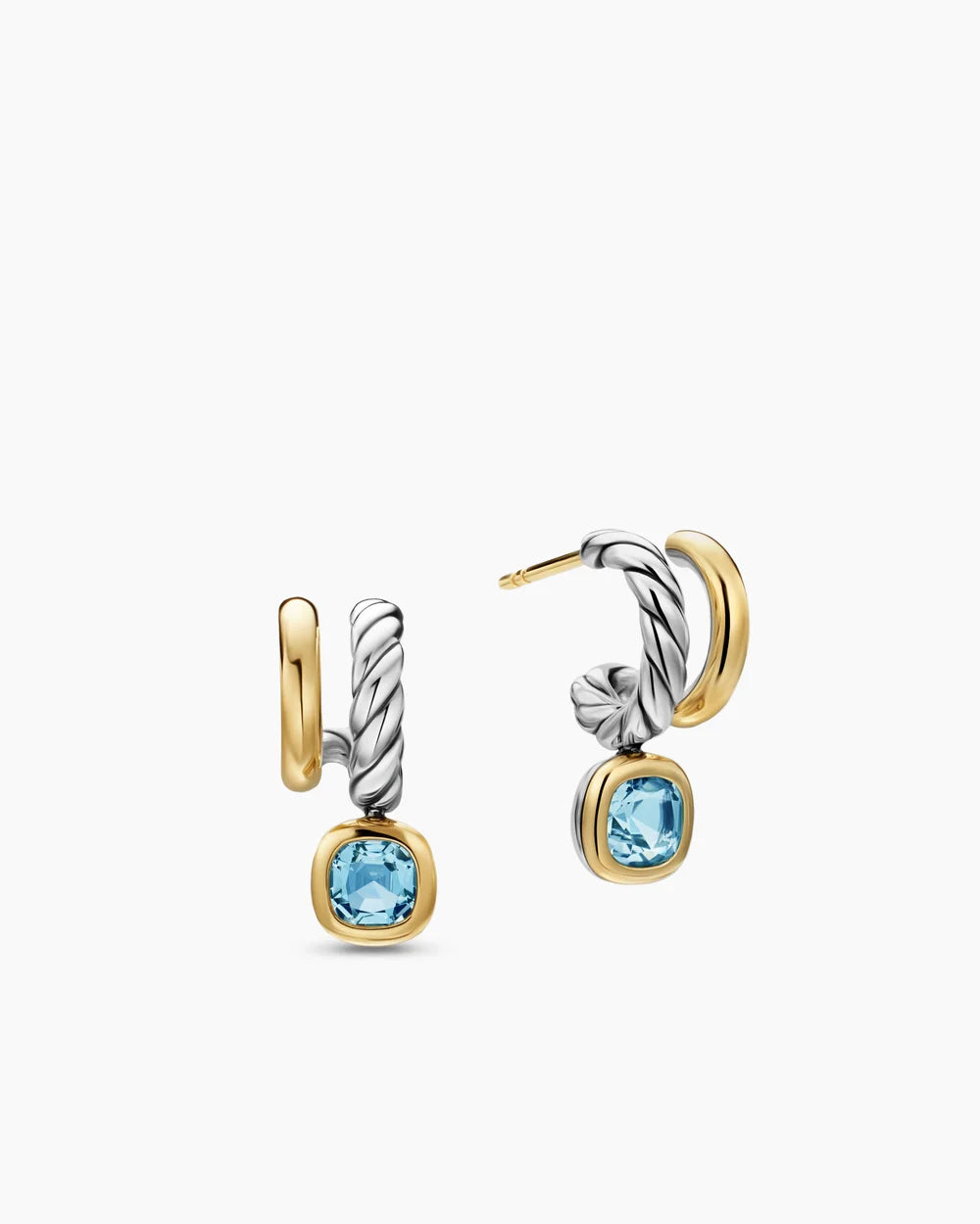 DY MERCER® COLOR TWO ROW DROP EARRINGS Sterling Silver with 18K Yellow Gold and Sky Blue Topaz, 19.5mm