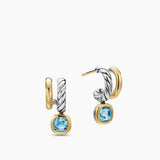 DY MERCER® COLOR TWO ROW DROP EARRINGS Sterling Silver with 18K Yellow Gold and Sky Blue Topaz, 19.5mm
