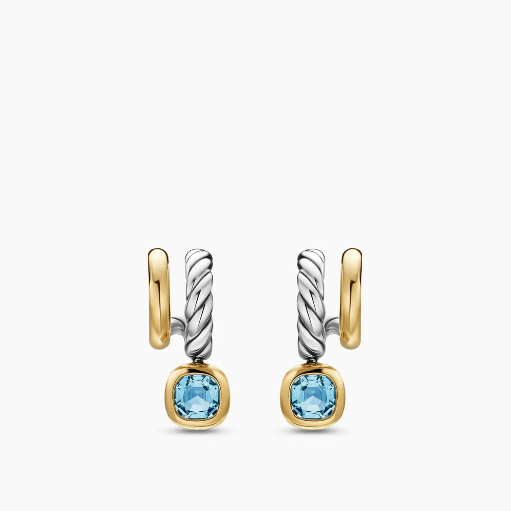 DY MERCER® COLOR TWO ROW DROP EARRINGS Sterling Silver with 18K Yellow Gold and Sky Blue Topaz, 19.5mm