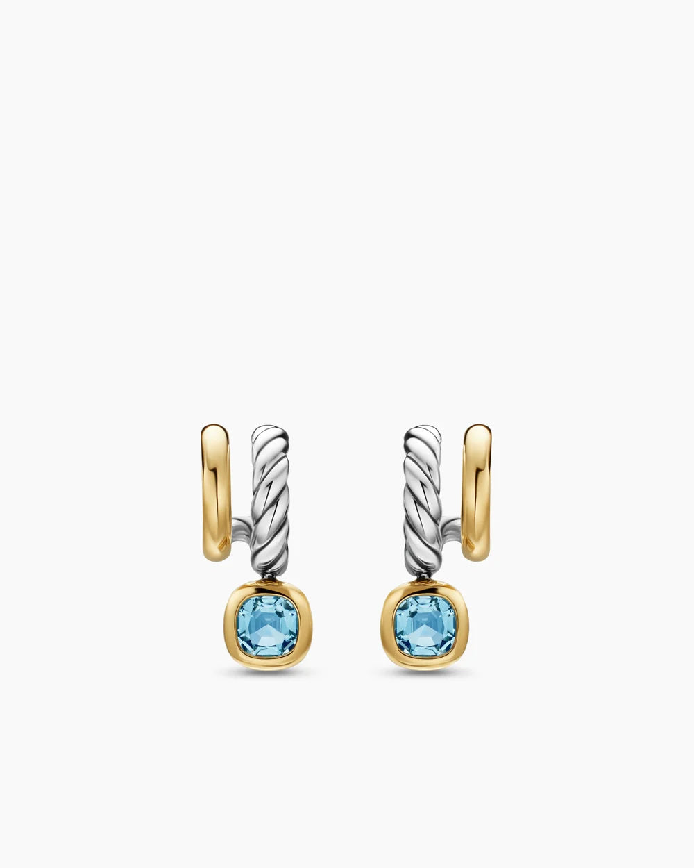 DY MERCER® COLOR TWO ROW DROP EARRINGS Sterling Silver with 18K Yellow Gold and Sky Blue Topaz, 19.5mm