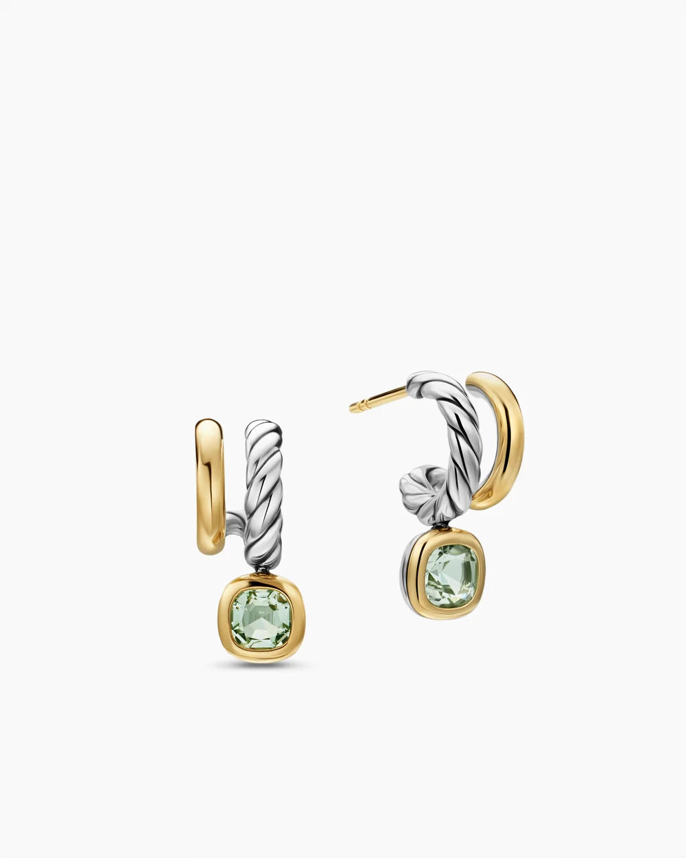 DY MERCER® COLOR TWO ROW DROP EARRINGS Sterling Silver with 18K Yellow Gold and Prasiolite, 19.5mm