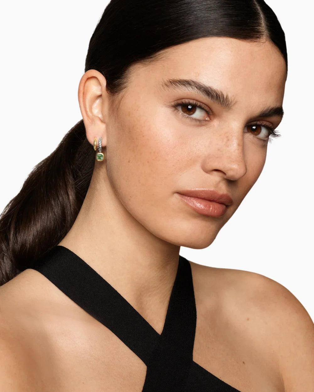 DY MERCER® COLOR TWO ROW DROP EARRINGS Sterling Silver with 18K Yellow Gold and Prasiolite, 19.5mm