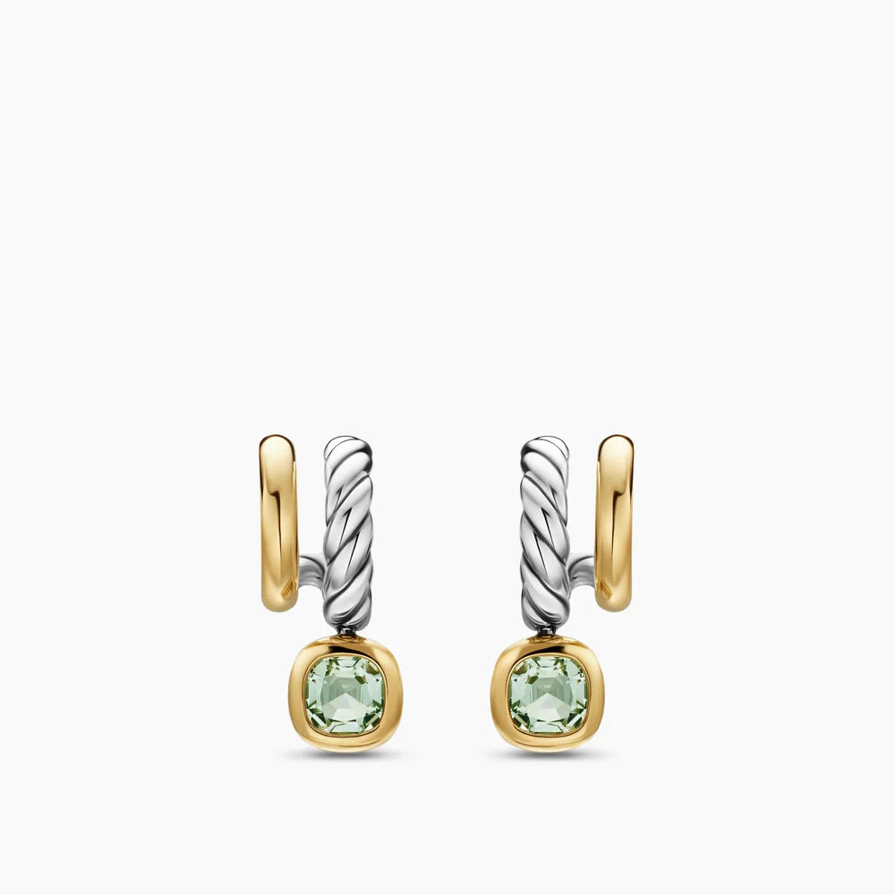 DY MERCER® COLOR TWO ROW DROP EARRINGS Sterling Silver with 18K Yellow Gold and Prasiolite, 19.5mm