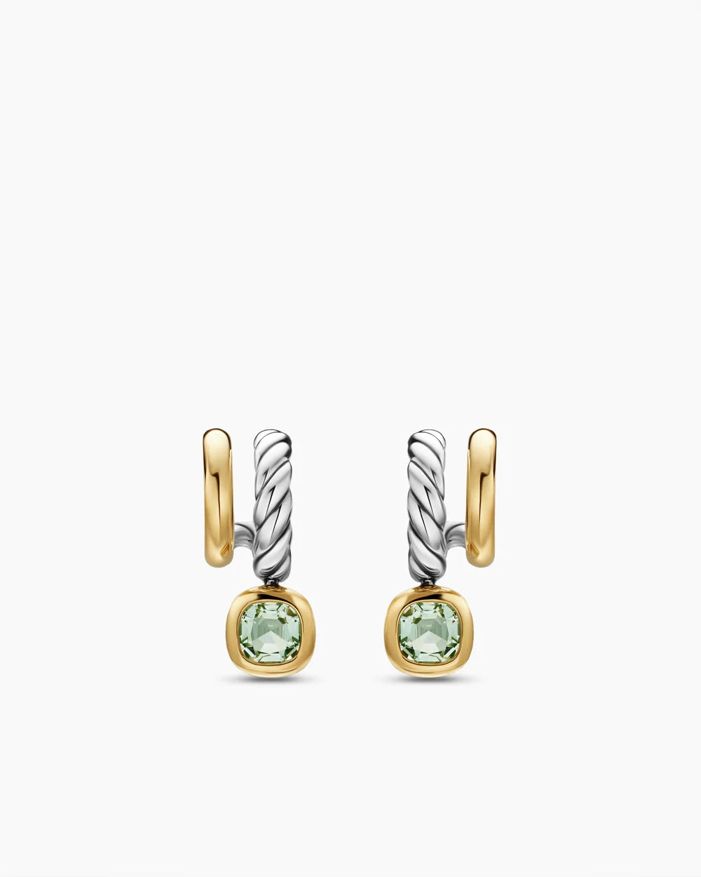 DY MERCER® COLOR TWO ROW DROP EARRINGS Sterling Silver with 18K Yellow Gold and Prasiolite, 19.5mm