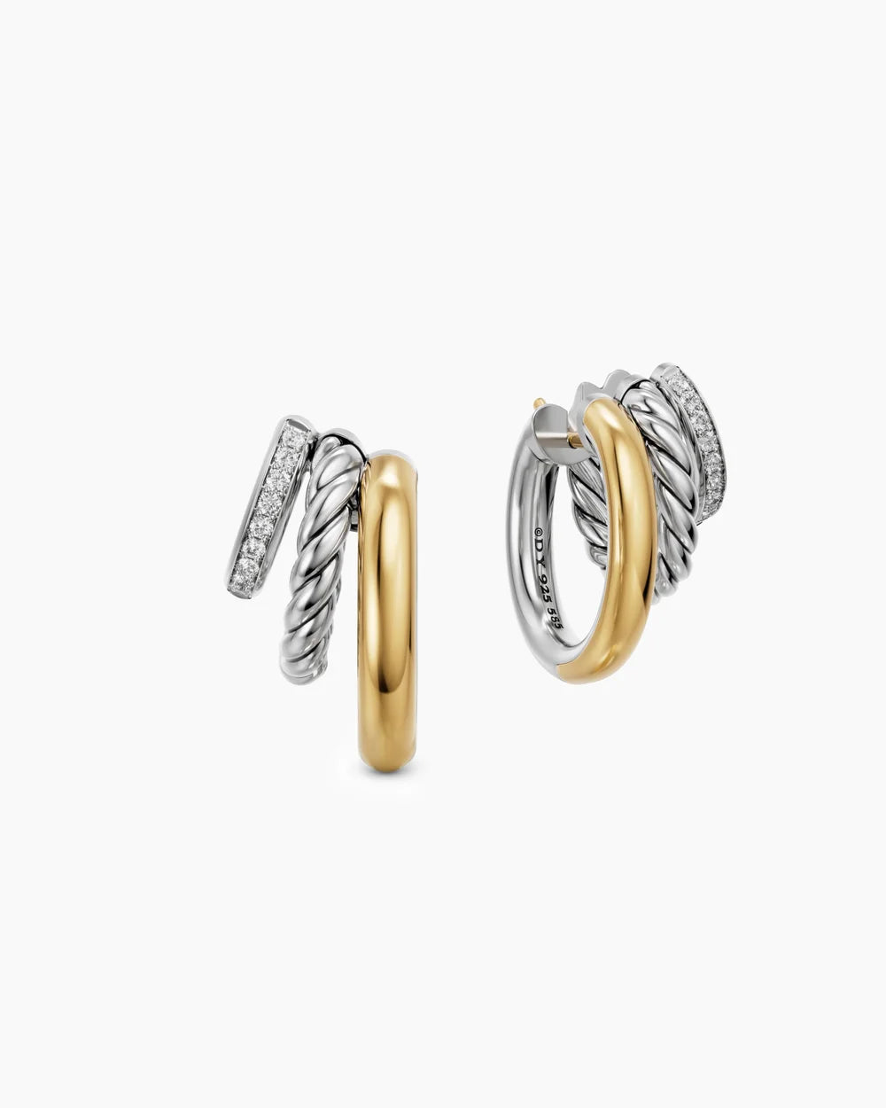 DY MERCER® MULTI ROW EARRINGS Sterling Silver with 14K Yellow Gold and Diamonds, 18mm