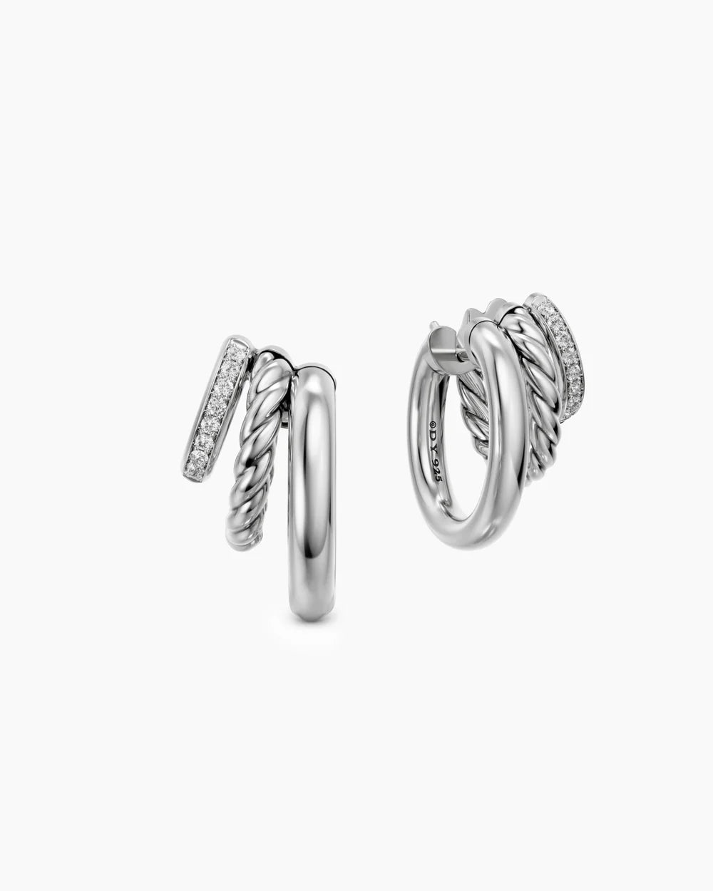 DY MERCER® MULTI ROW EARRINGS Sterling Silver with Diamonds, 18mm