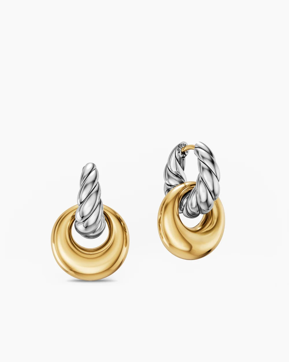 SCULPTED CABLE DROP EARRINGS Sterling Silver with 14K Yellow Gold, 23mm