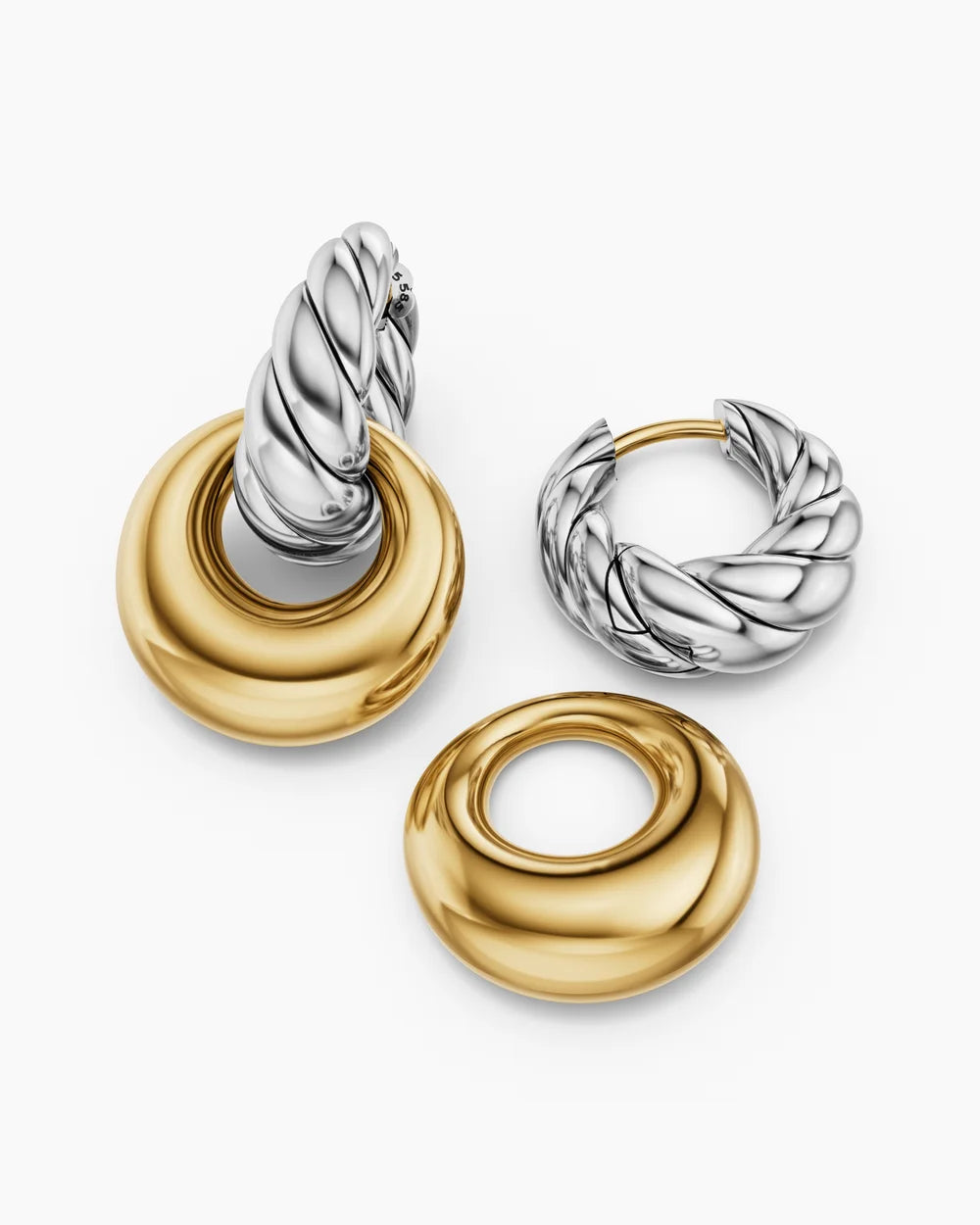 SCULPTED CABLE DROP EARRINGS Sterling Silver with 14K Yellow Gold, 23mm