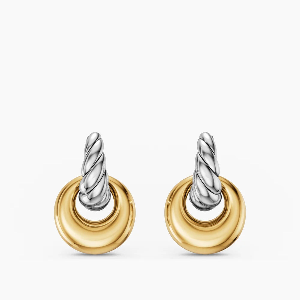 SCULPTED CABLE DROP EARRINGS Sterling Silver with 14K Yellow Gold, 23mm