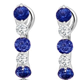 14K White Gold Mini Blue Sapphire and Diamond Huggie Earrings
