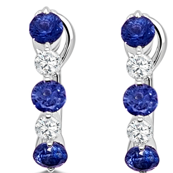 14K White Gold Mini Blue Sapphire and Diamond Huggie Earrings