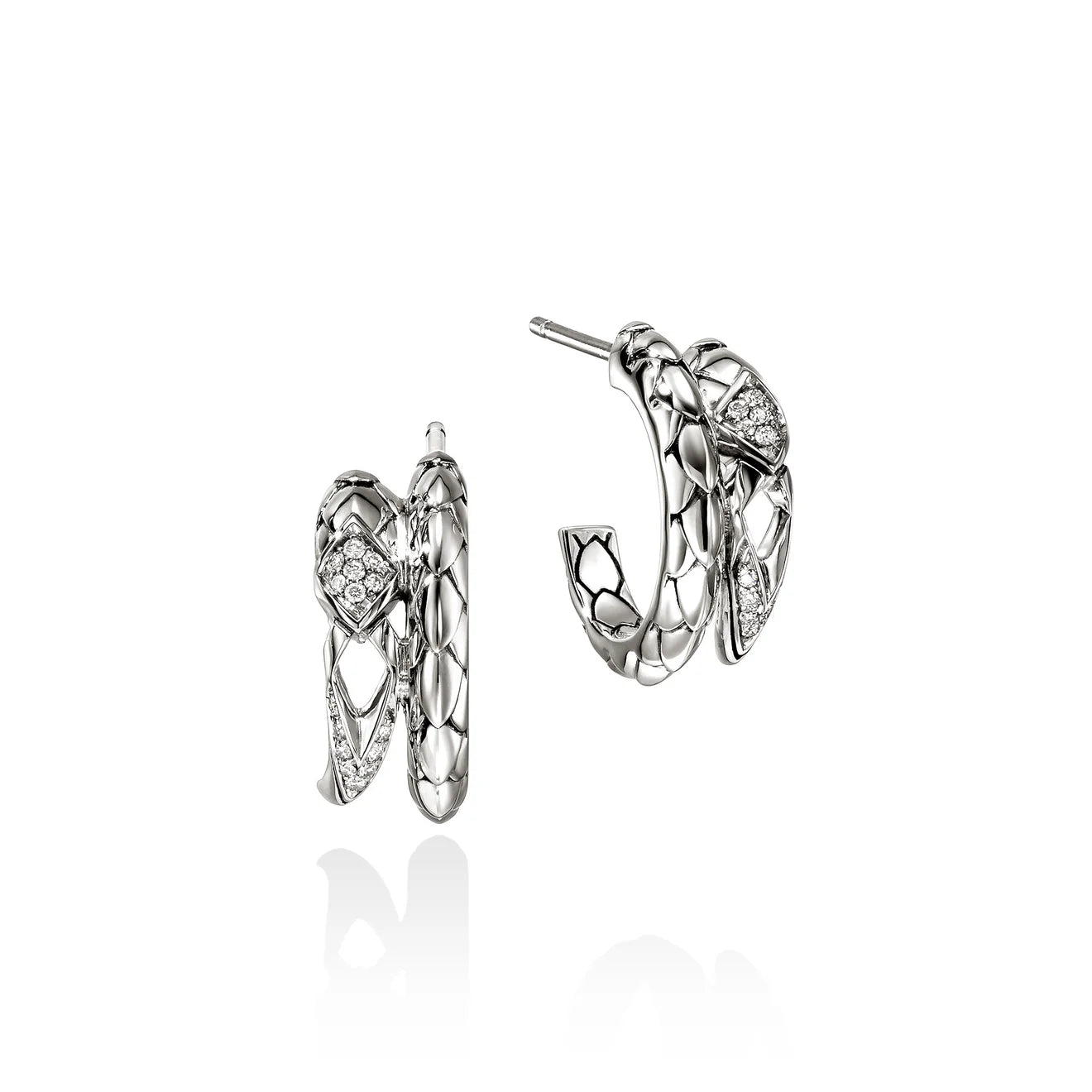 Naga Hoop Earrings, Sterling Silver, Diamonds