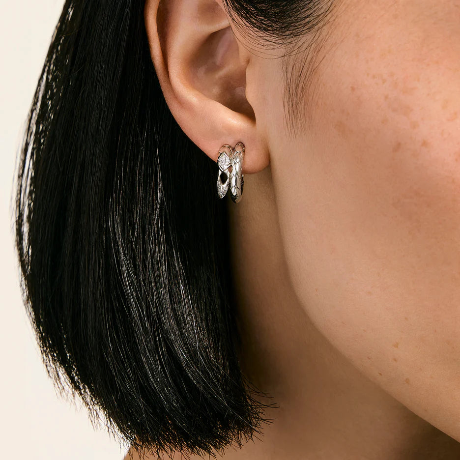 Naga Hoop Earrings, Sterling Silver, Diamonds