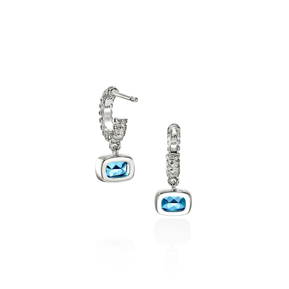 Heishi Gem Earrings, Sterling Silver, Swiss Blue Topaz