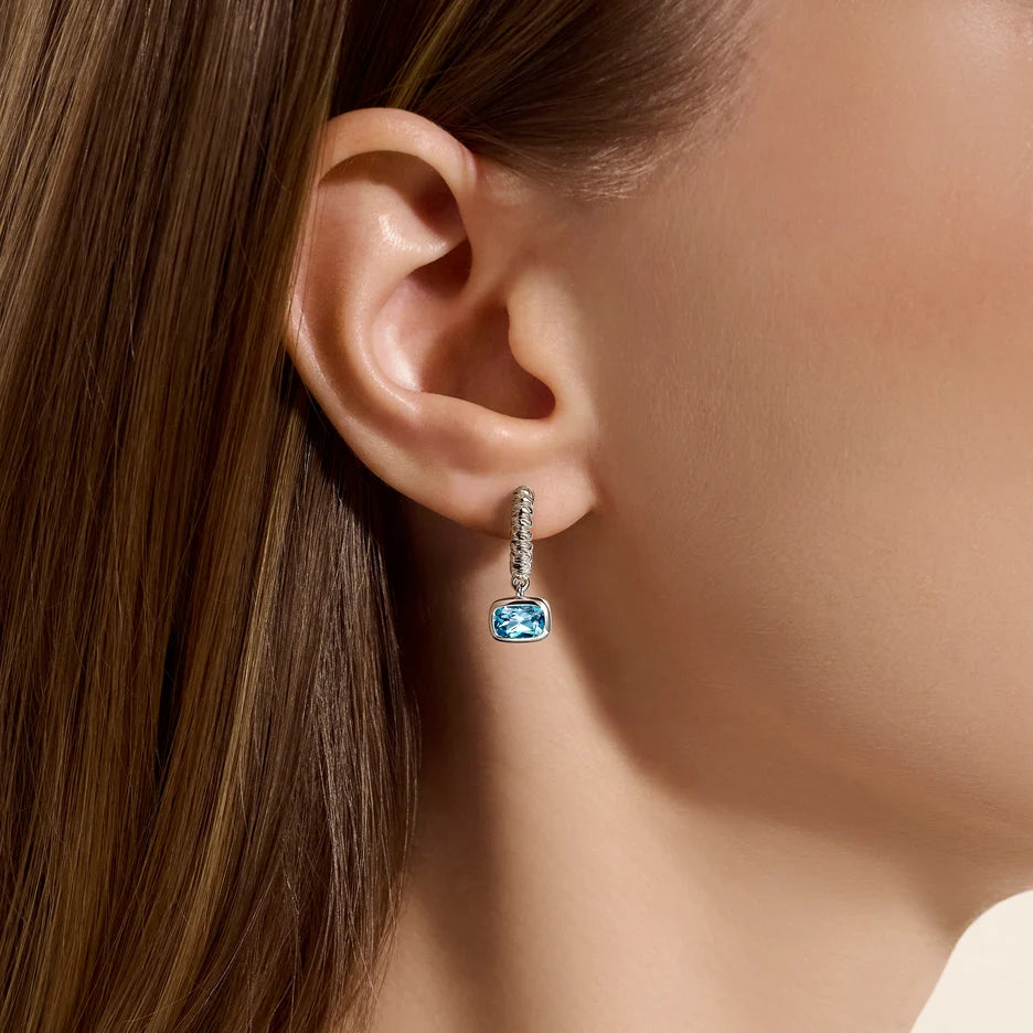 Heishi Gem Earrings, Sterling Silver, Swiss Blue Topaz