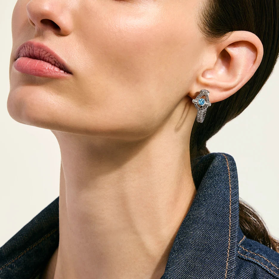 Icon Hoop Earrings, Sterling Silver, Swiss Blue Topaz, 21MM