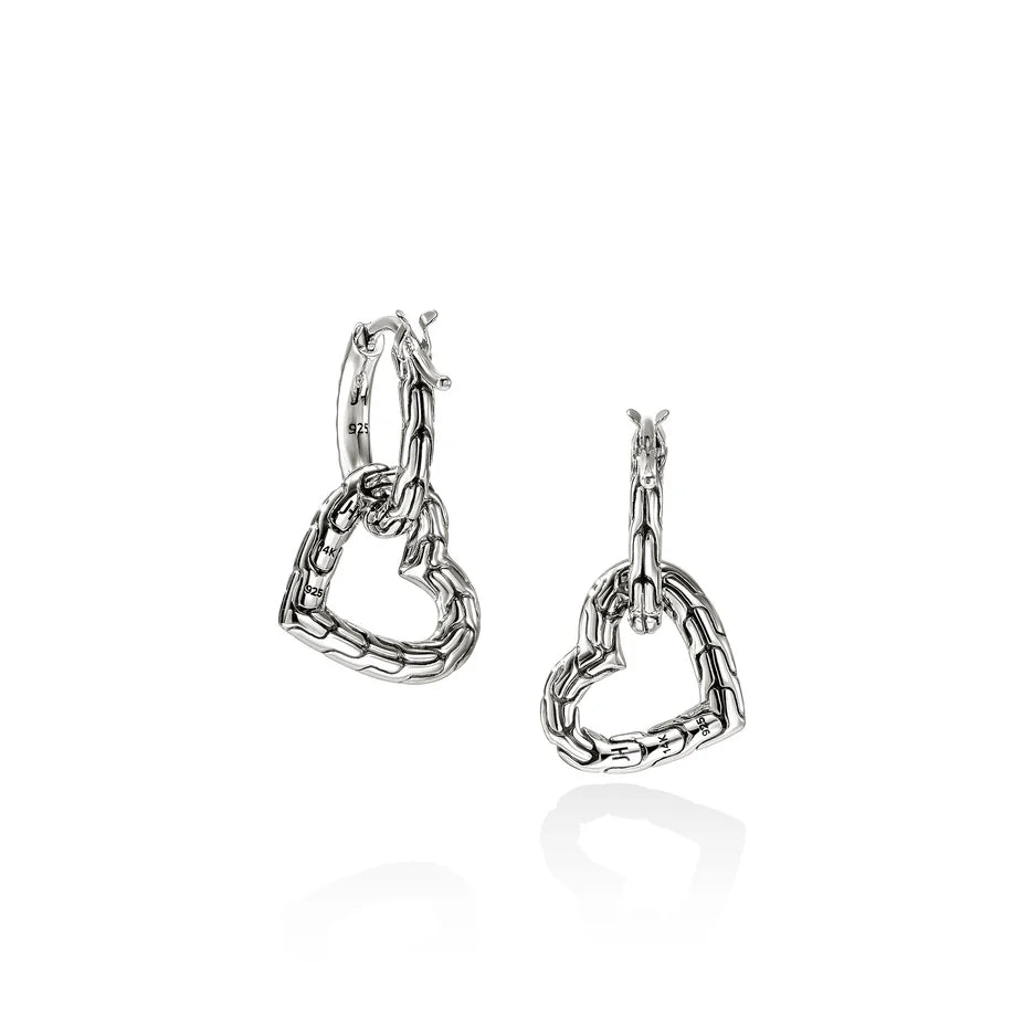 JH Essential Heart Drop Earrings, Gold, Sterling Silver, Diamonds