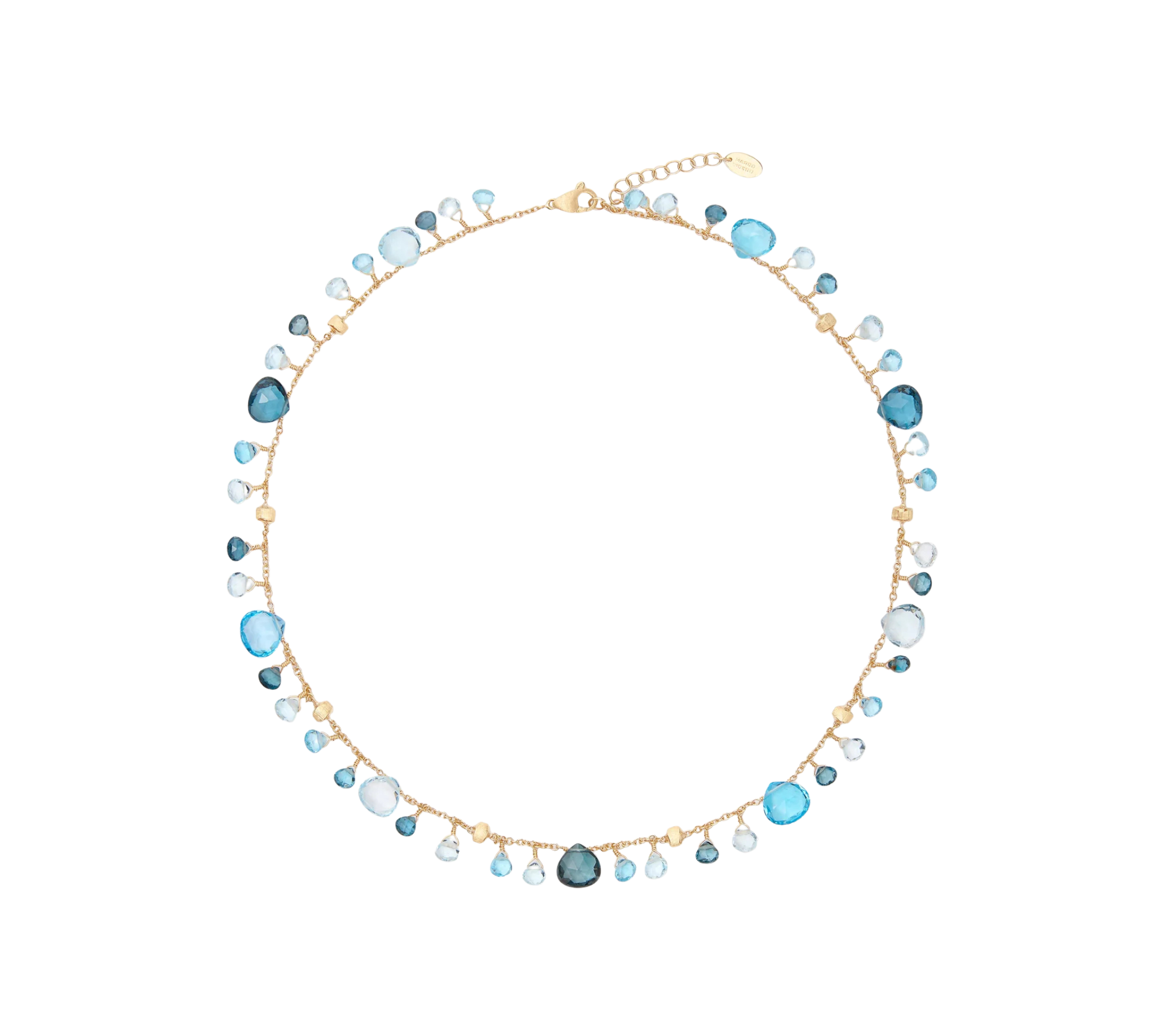 18K Yellow Gold Blue Topaz Necklace, 16.5"-18"