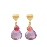 18K Yellow Gold Amethyst and Pink Tourmaline Earrings, 1"