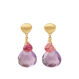 18K Yellow Gold Amethyst and Pink Tourmaline Earrings, 1"
