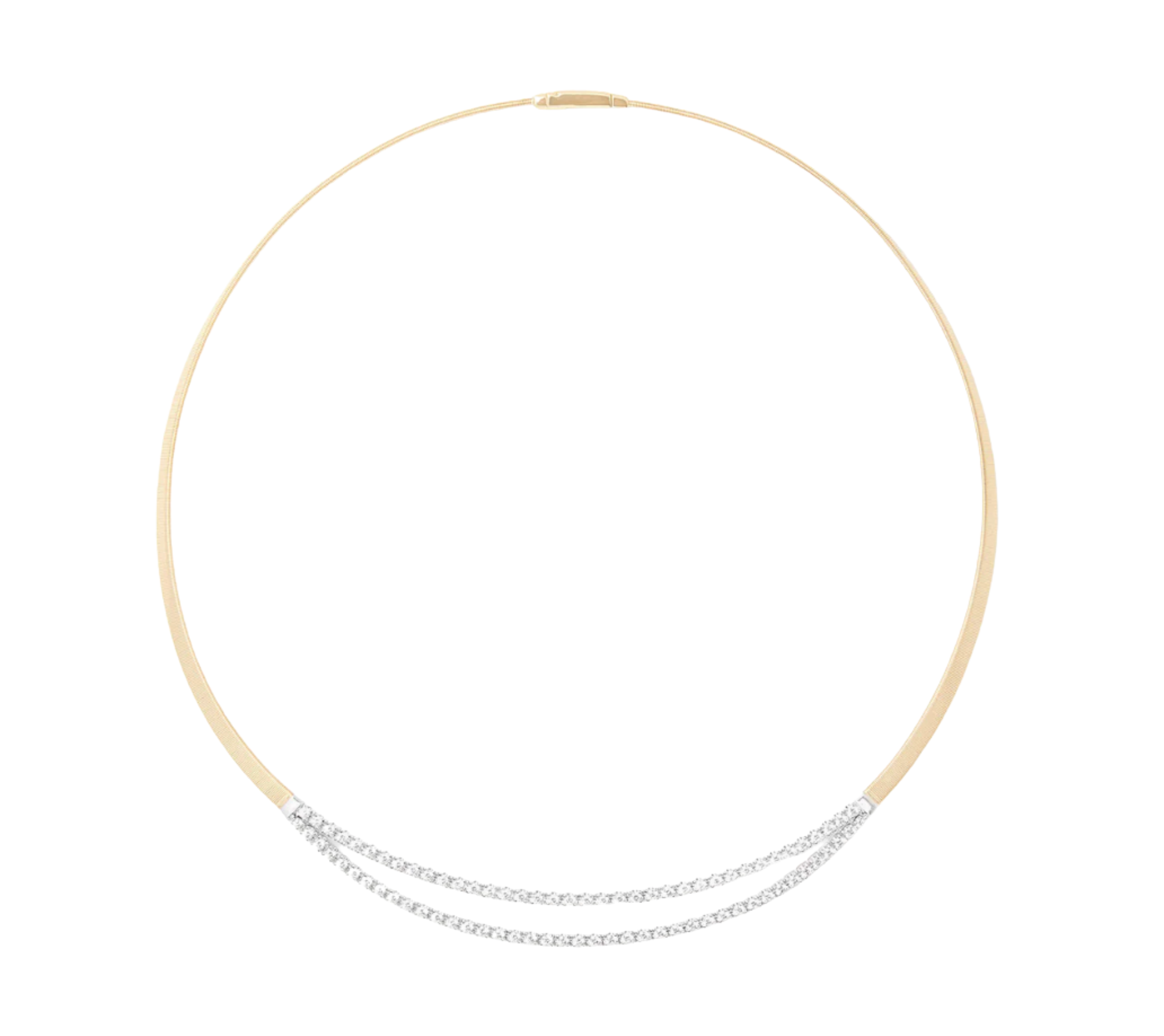 18K Yellow Gold Masai Coil Collar With Double Row Diamond Bar