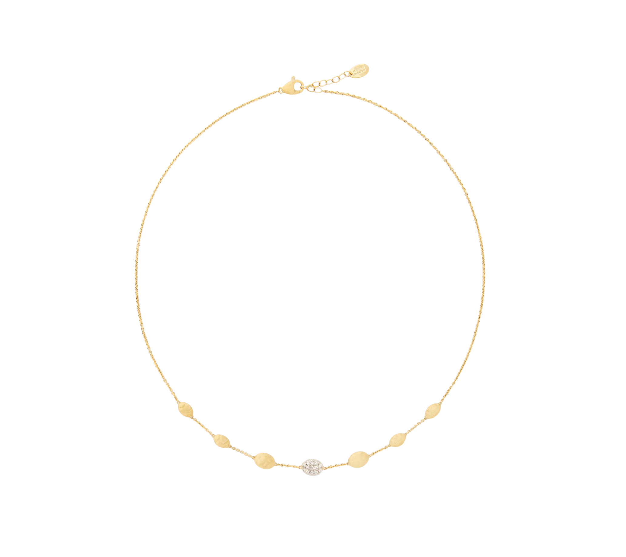 18K Yellow Gold Bean Halfsie Necklace with Diamonds, 16.5"-18"