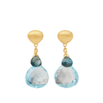 18K Yellow Gold Blue Topaz Earrings, 1"