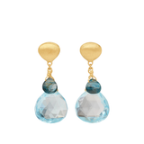 18K Yellow Gold Blue Topaz Earrings, 1"