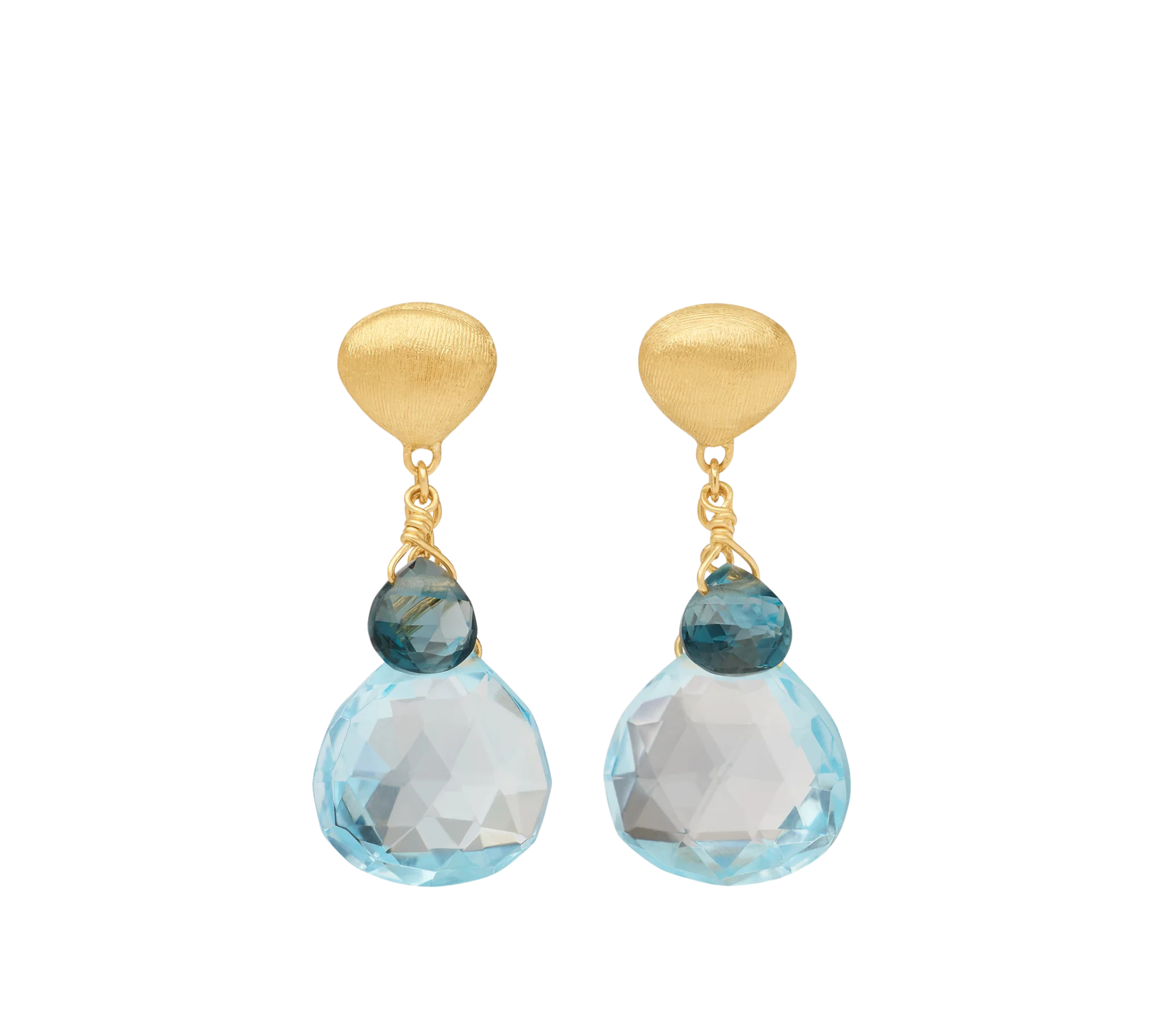 18K Yellow Gold Blue Topaz Earrings, 1"