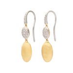 18K Yellow Gold Bean Earrings with Diamonds, 1.3"