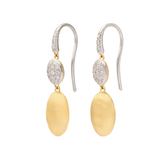 18K Yellow Gold Bean Earrings with Diamonds, 1.3"