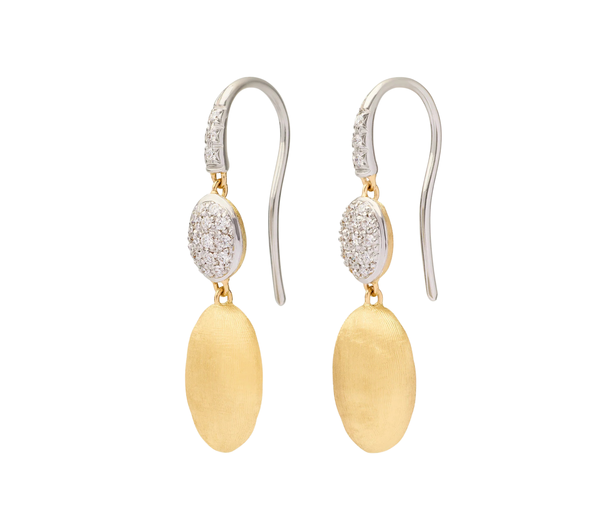 18K Yellow Gold Bean Earrings with Diamonds, 1.3"