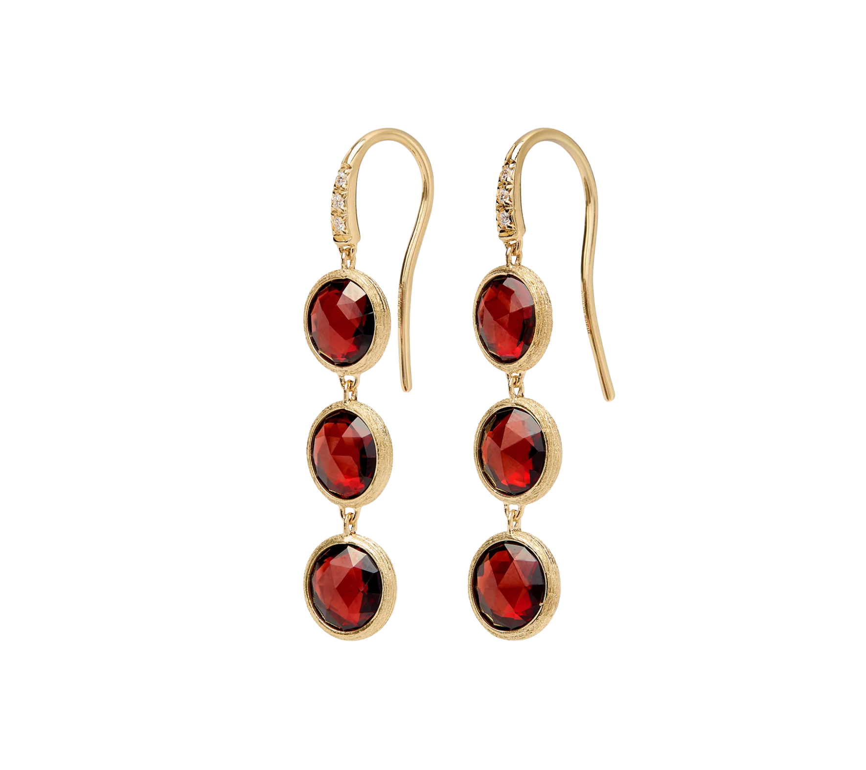 Jaipur Color 18K Yellow Gold Garnet Earrings with Diamonds, 1.6"