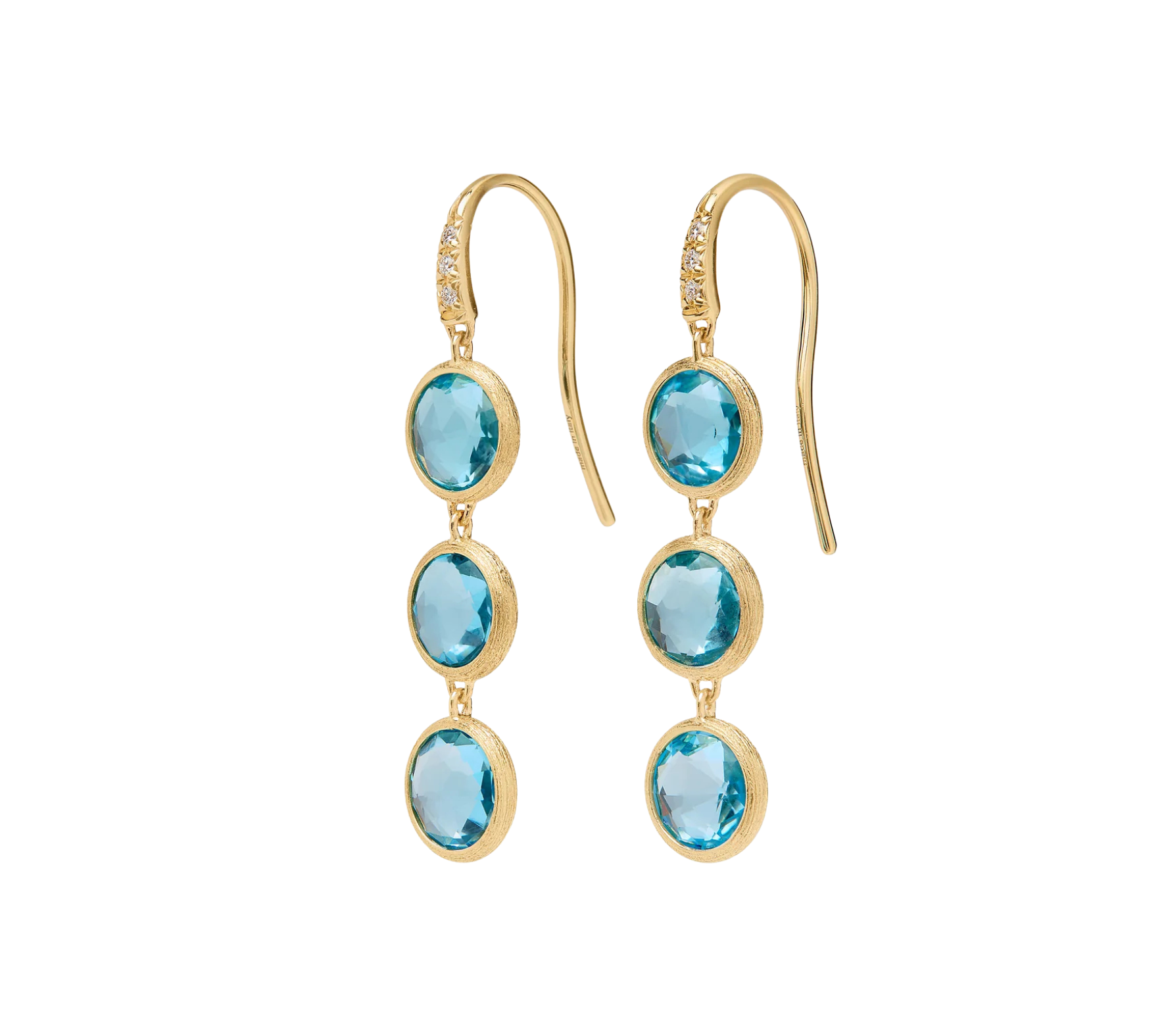 Jaipur Color  18K Yellow Gold Blue Topaz Earrings with Diamonds, 1.6"