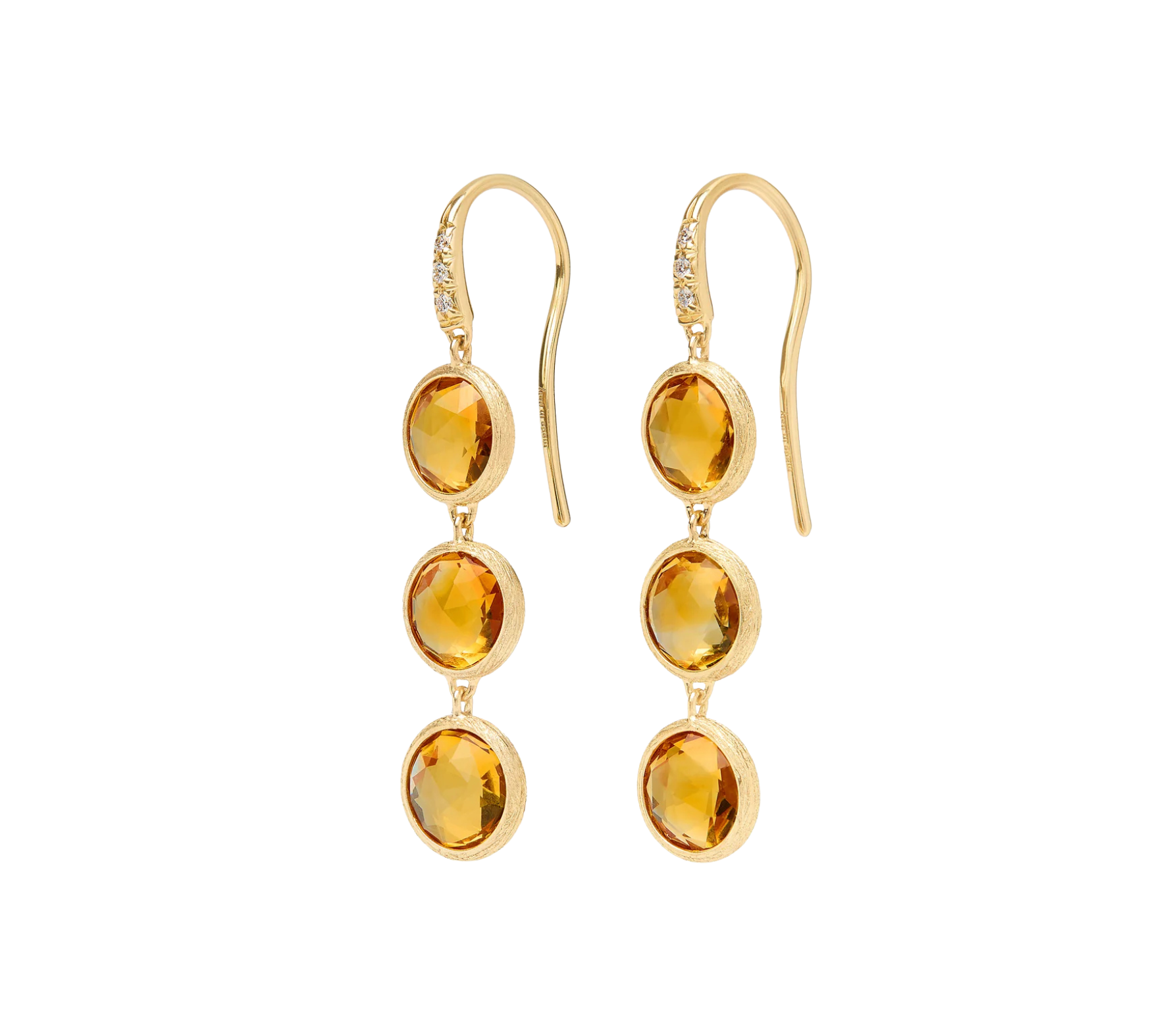 Jaipur Color 18K Yellow Gold Citrine Earrings with Diamonds, 1.6"