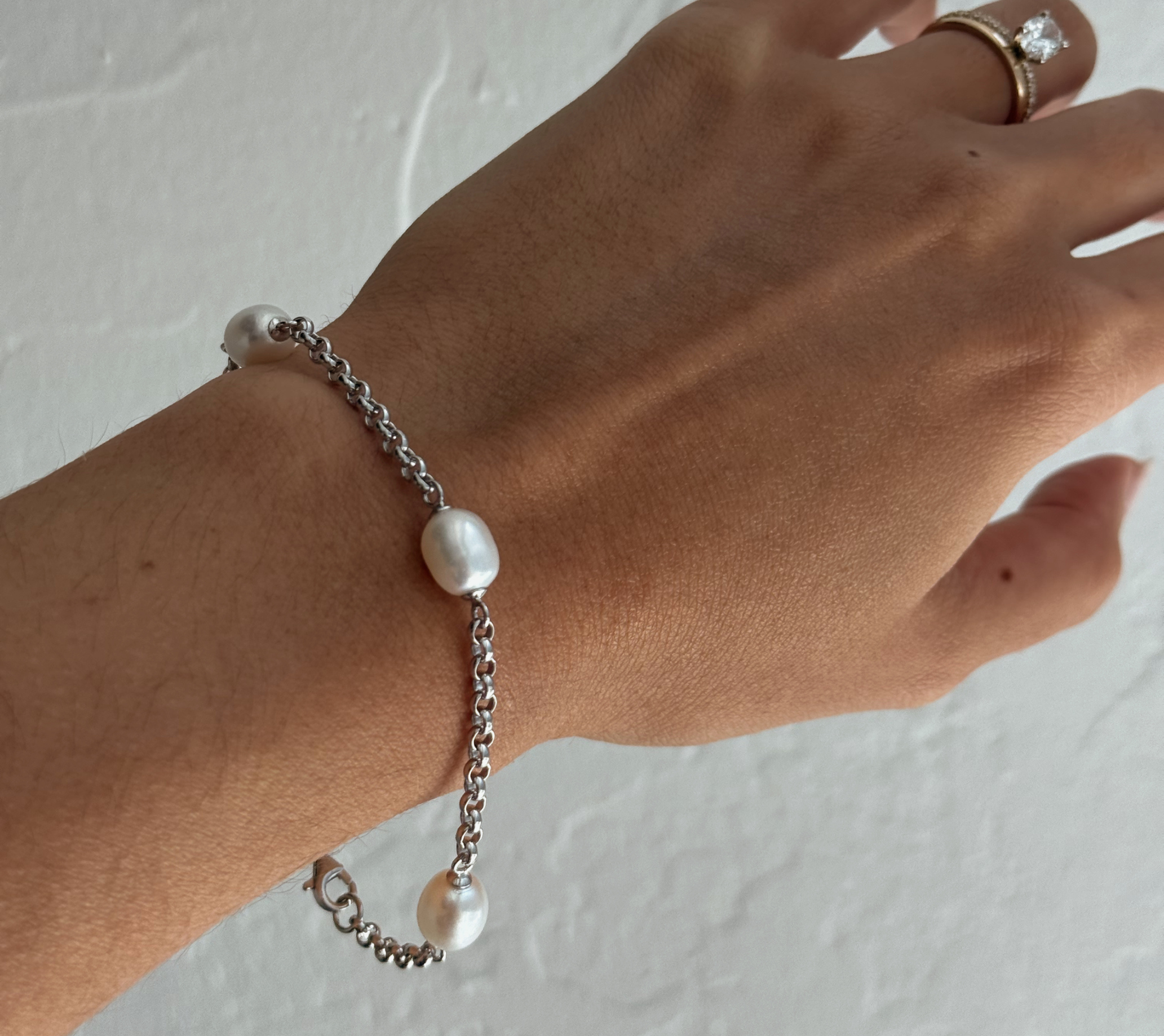 Sterling Silver Pearl Station Bracelet