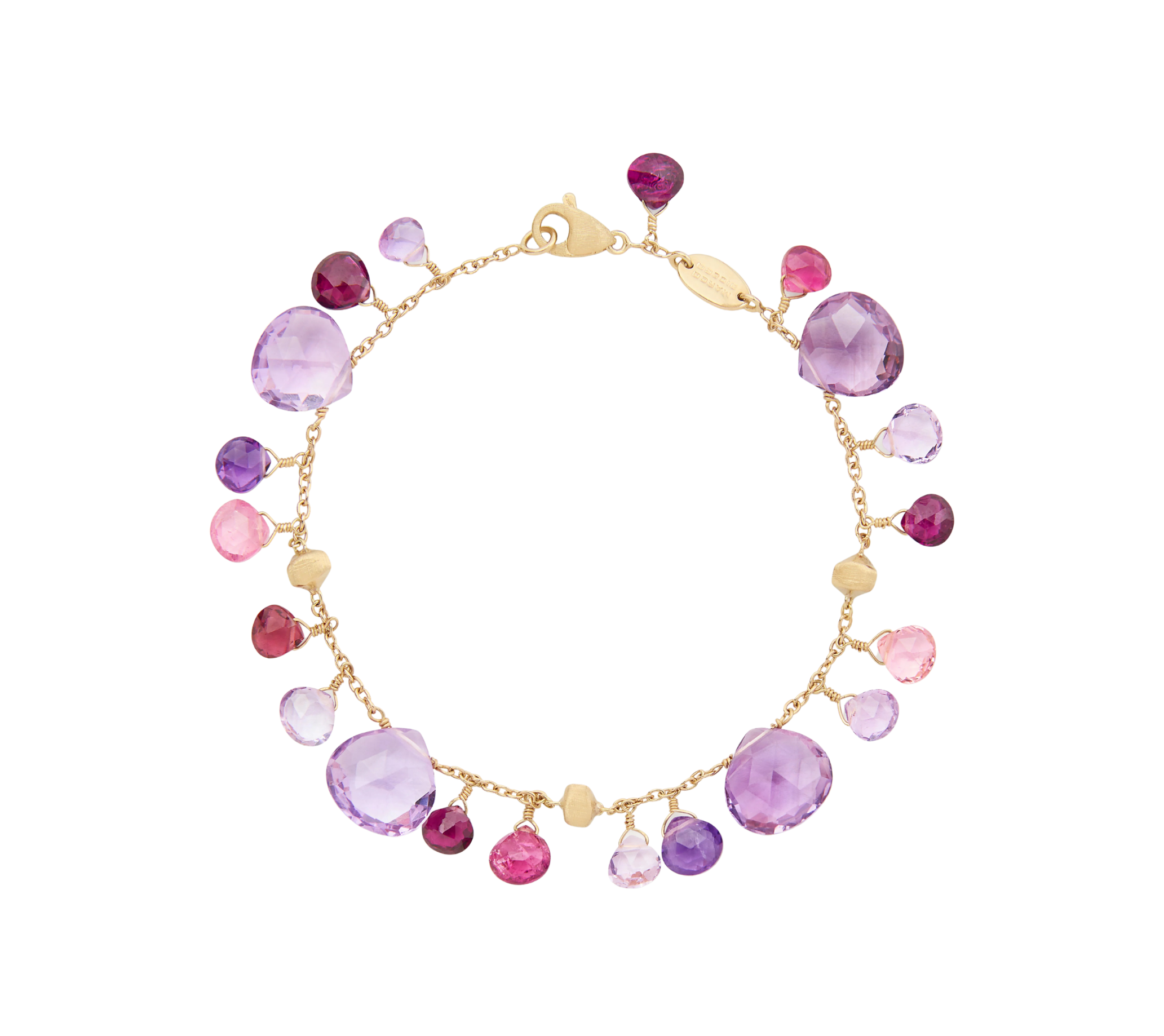 18K Yellow Gold Amethyst and Pink Tourmaline Bracelet, 7.25"